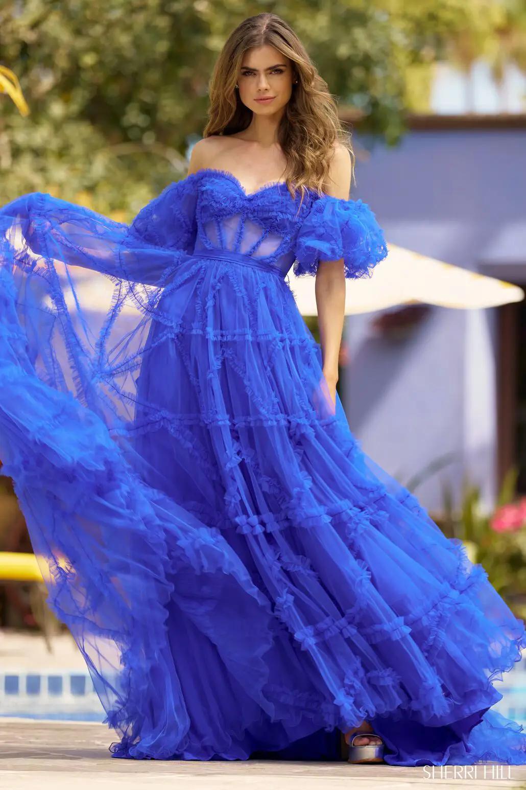 Model wearing a gown by Sherri Hill